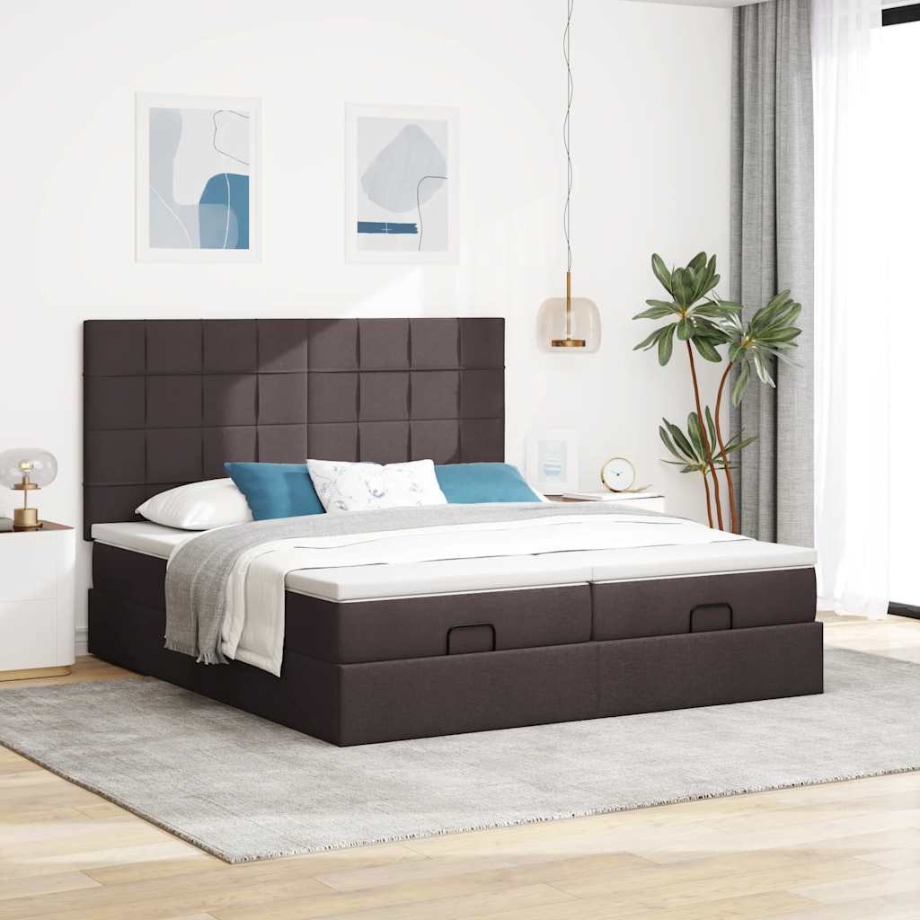 osmannisk sengeramme med madrasser 200x200 cm stof mørkebrun