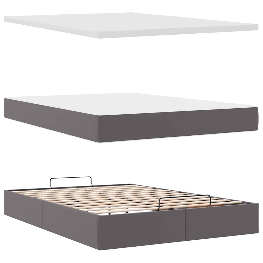 osmannisk sengeramme med madras 140x190 cm kunstlæder grå