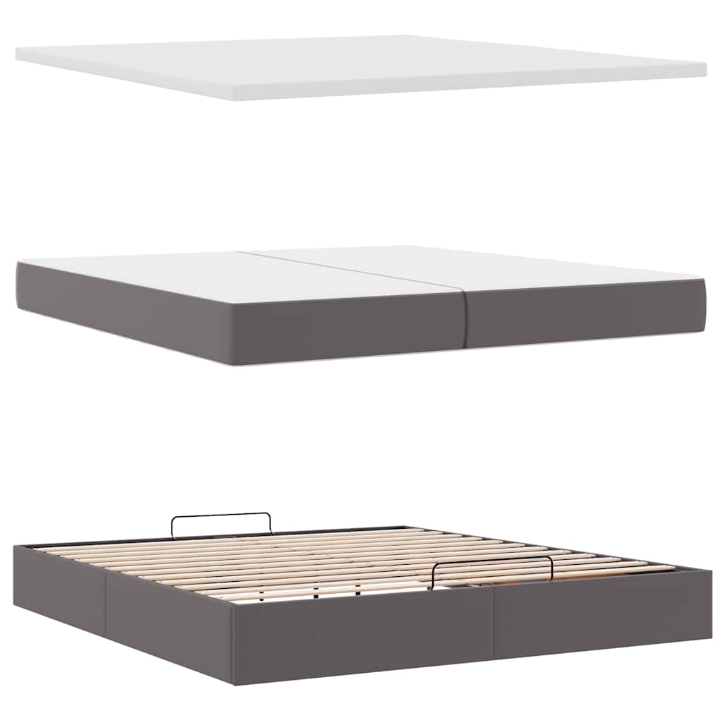 osmannisk sengeramme med madrasser 200x200 cm kunstlæder grå