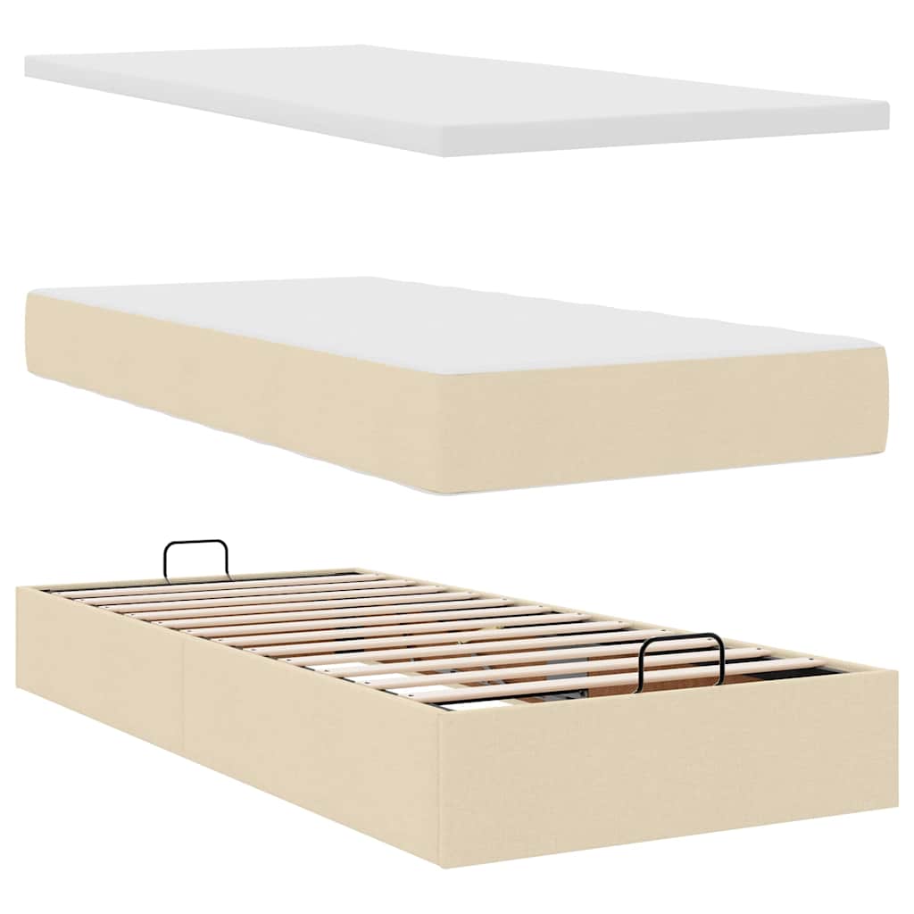 osmannisk sengeramme med madras 80x200 cm stof cremefarvet