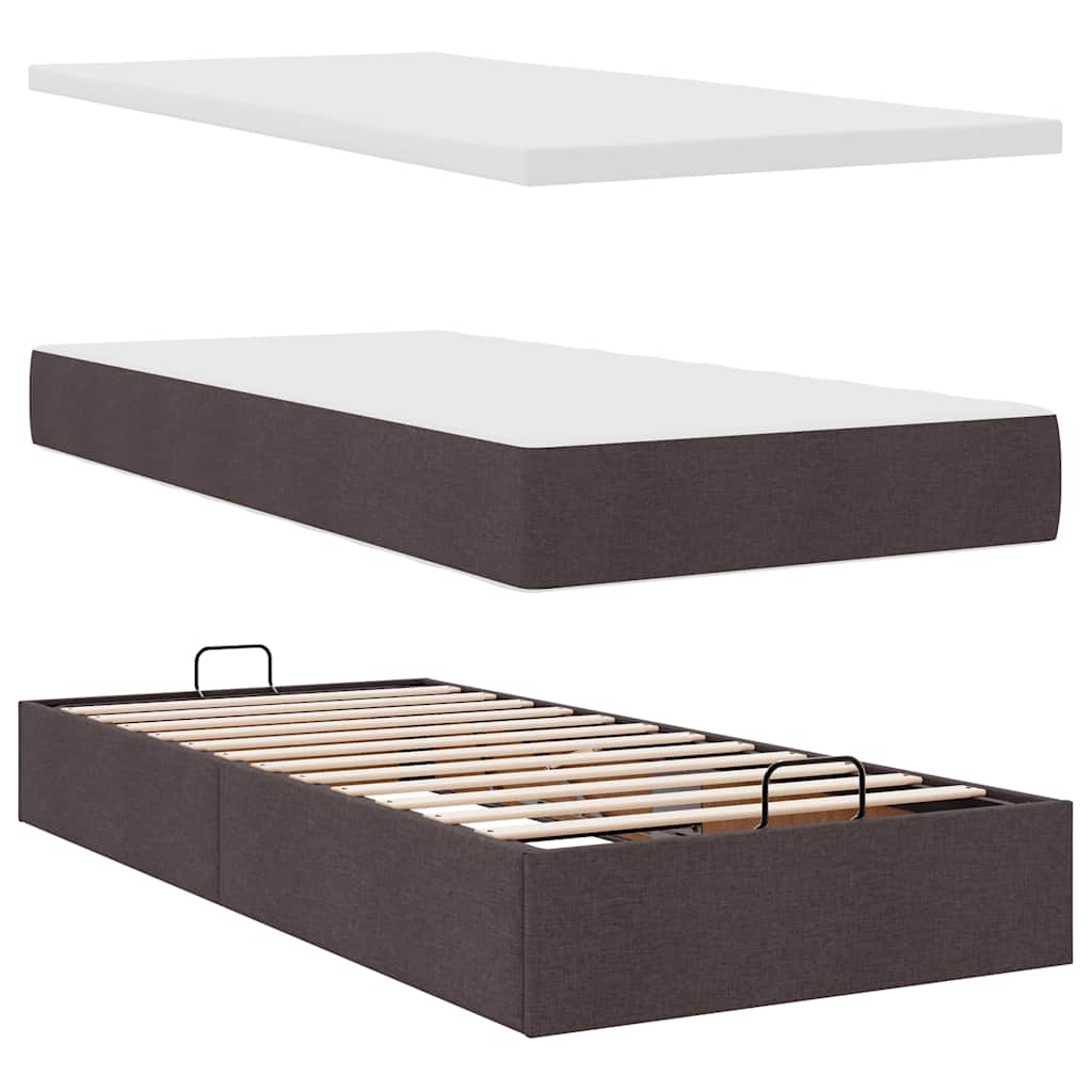 ottoman seng med madras & LEDs 90x200 cm stof mørkebrun