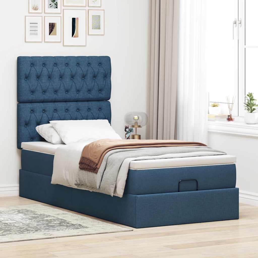Ottoman seng med madras & LEDs Blå 90x200 cm Stof