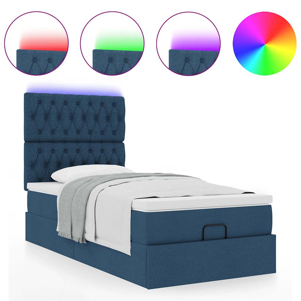 Ottoman seng med madras & LEDs Blå 90x200 cm Stof