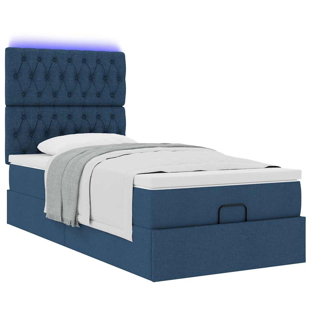 Ottoman seng med madras & LEDs Blå 90x200 cm Stof