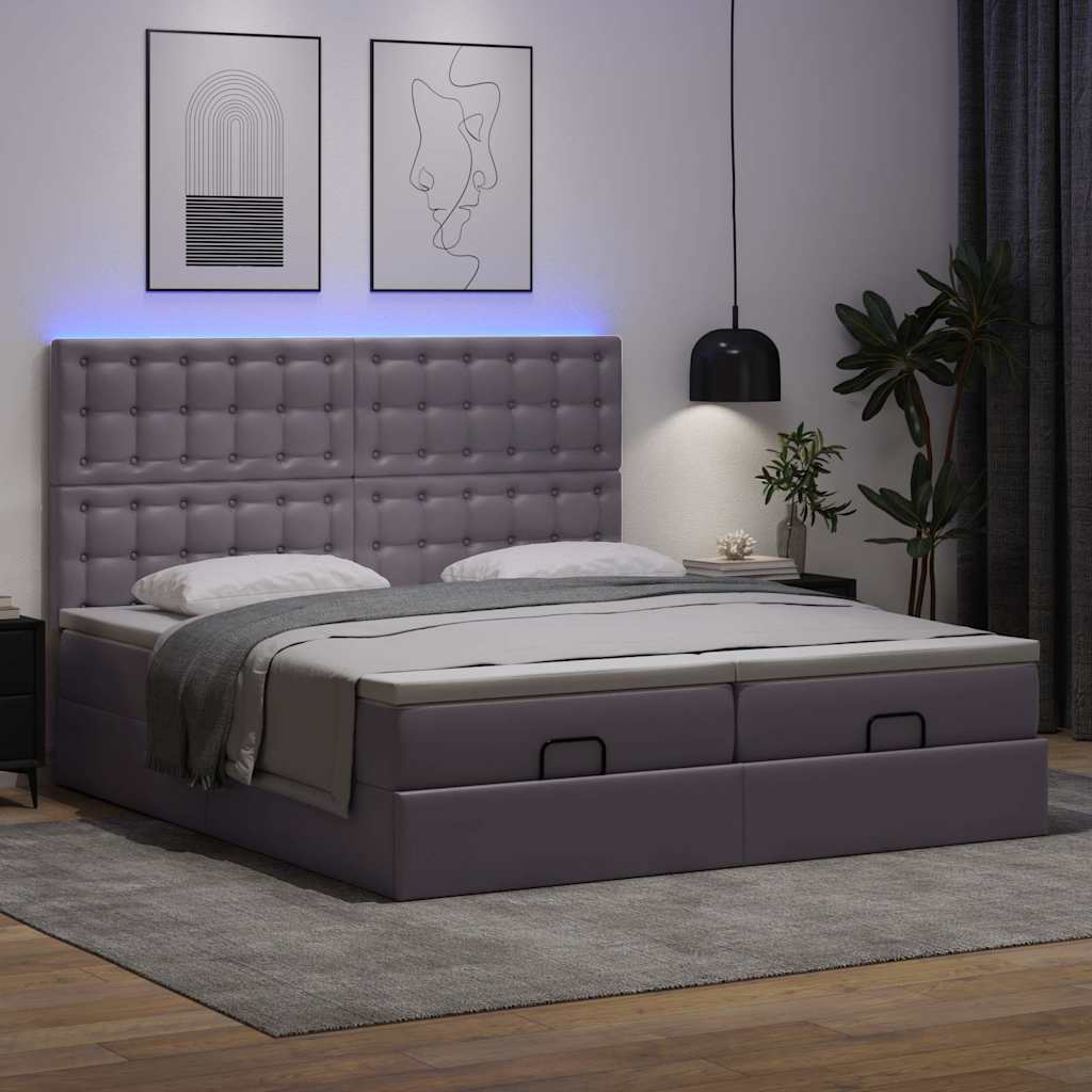 osmannisk seng med madrasser & LEDs 160x200 cm kunstlæder grå