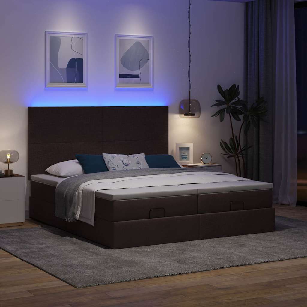 osmannisk sengeramme med madrasser 200x200 cm stof mørkebrun