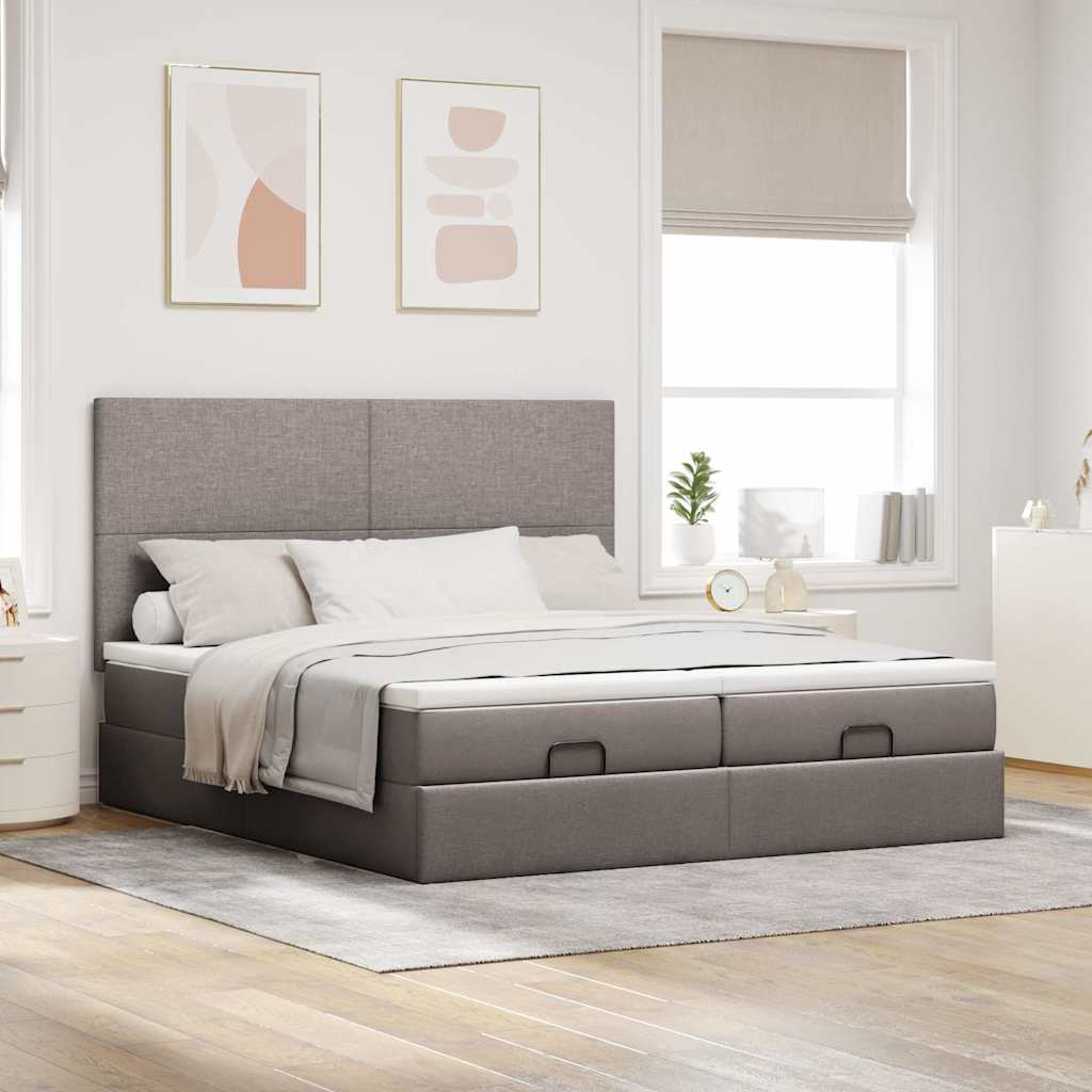 osmannisk sengeramme med madrasser 200x200 cm stof gråbrun