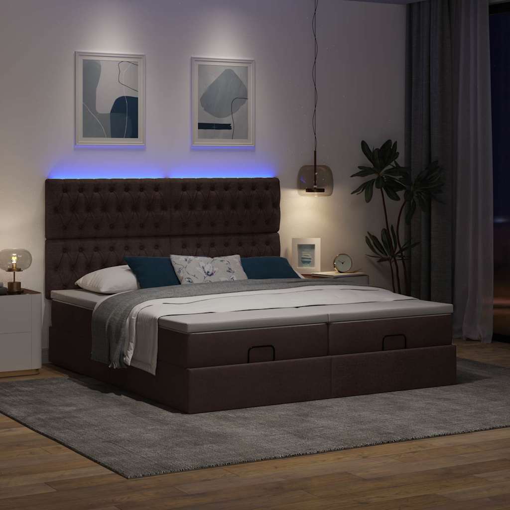 osmannisk sengeramme med madrasser 200x200 cm stof mørkebrun