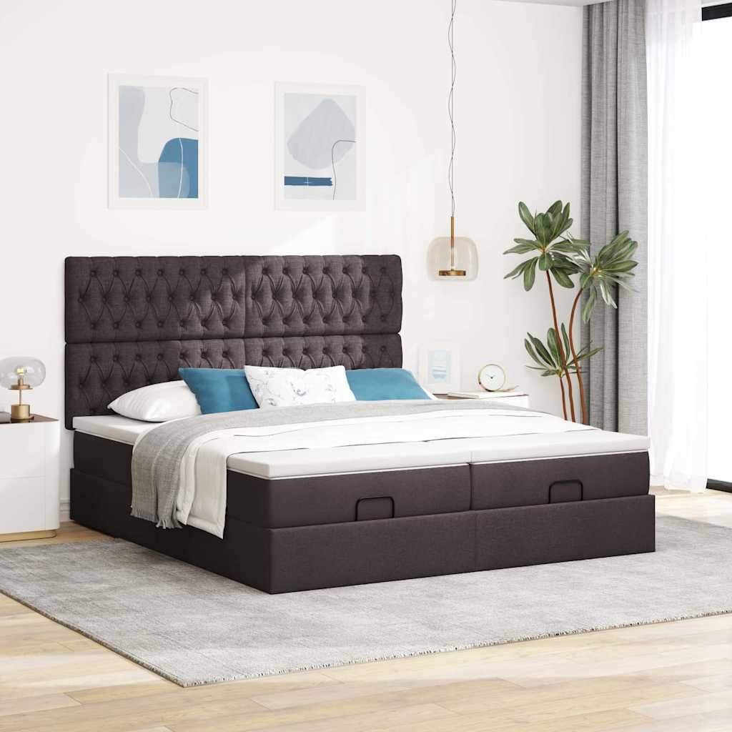osmannisk sengeramme med madrasser 200x200 cm stof mørkebrun
