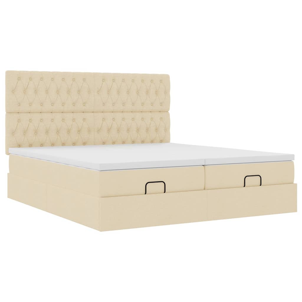 osmannisk sengeramme med madrasser 200x200 cm stof cremefarvet