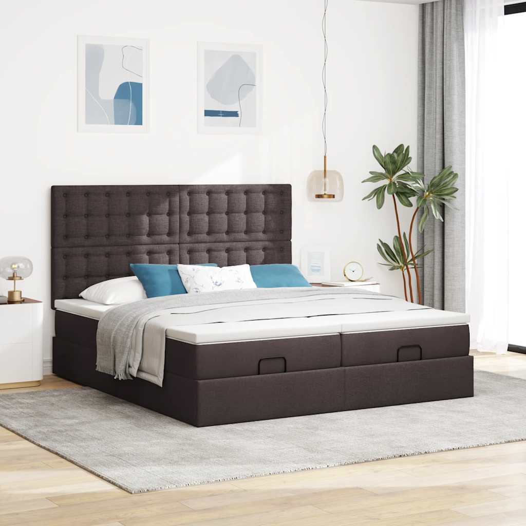 osmannisk sengeramme med madrasser 200x200 cm stof mørkebrun