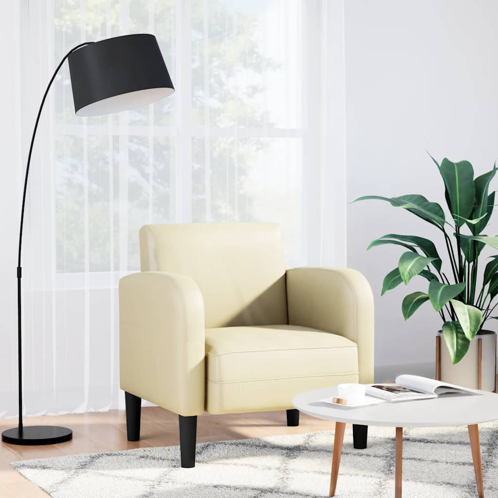 sofastol med armlæn 54 cm kunstlæder cremefarvet