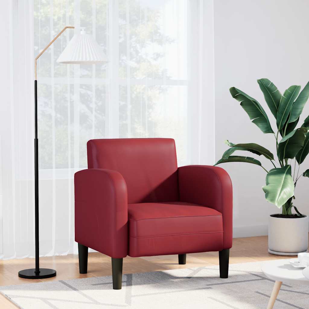 sofastol med armlæn 54 cm kunstlæder vinrød