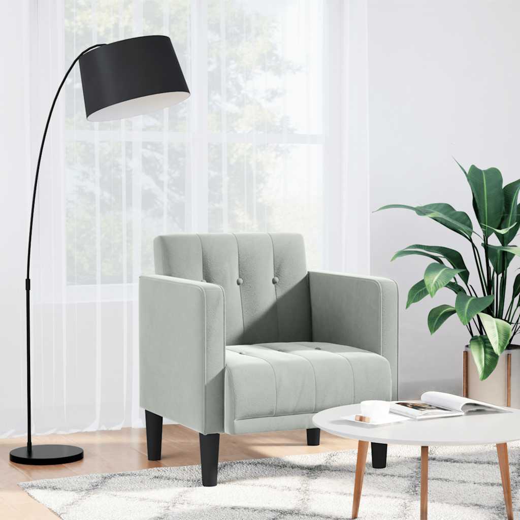 sofastol med armlæn 53 cm fløjl lysegrå