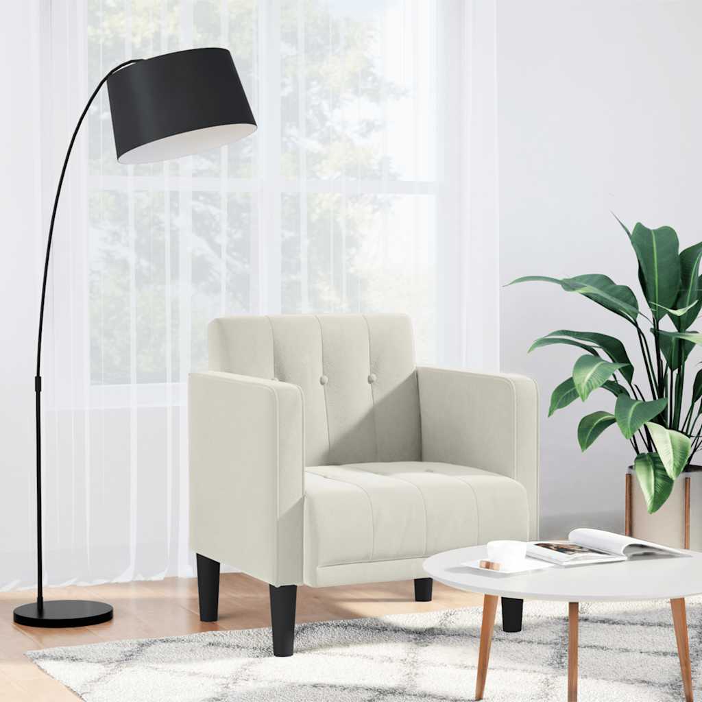 sofastol med armlæn 53 cm fløjl cremefarvet