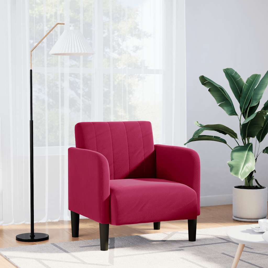 sofastol med armlæn 54 cm fløjl vinrød
