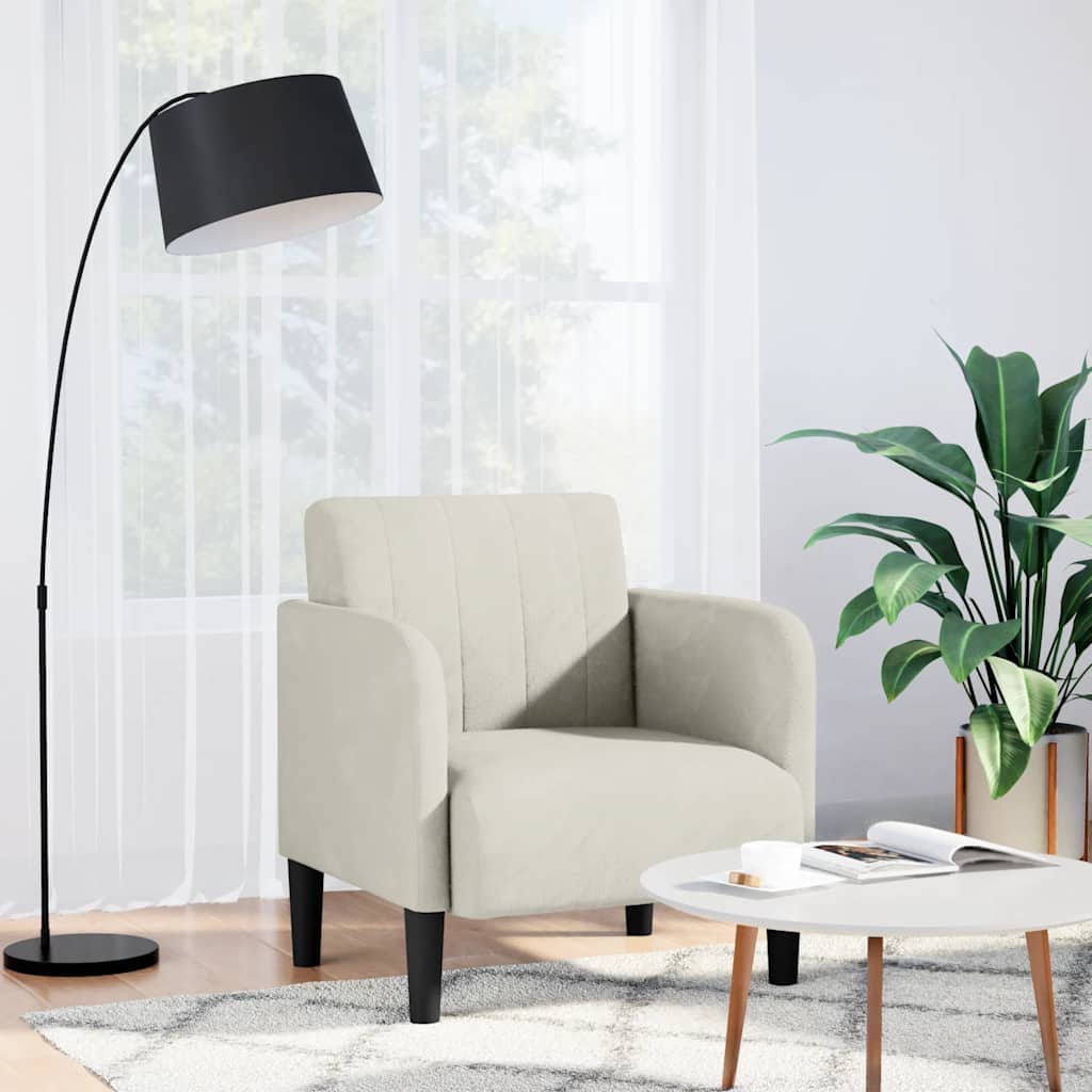 sofastol med armlæn 54 cm fløjl cremefarvet