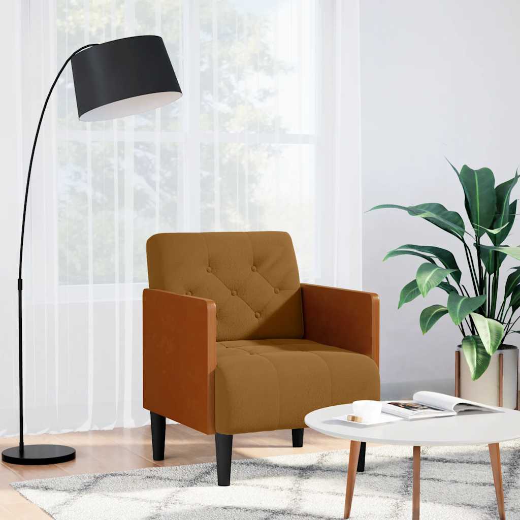 sofastol med armlæn 55 cm fløjl brun