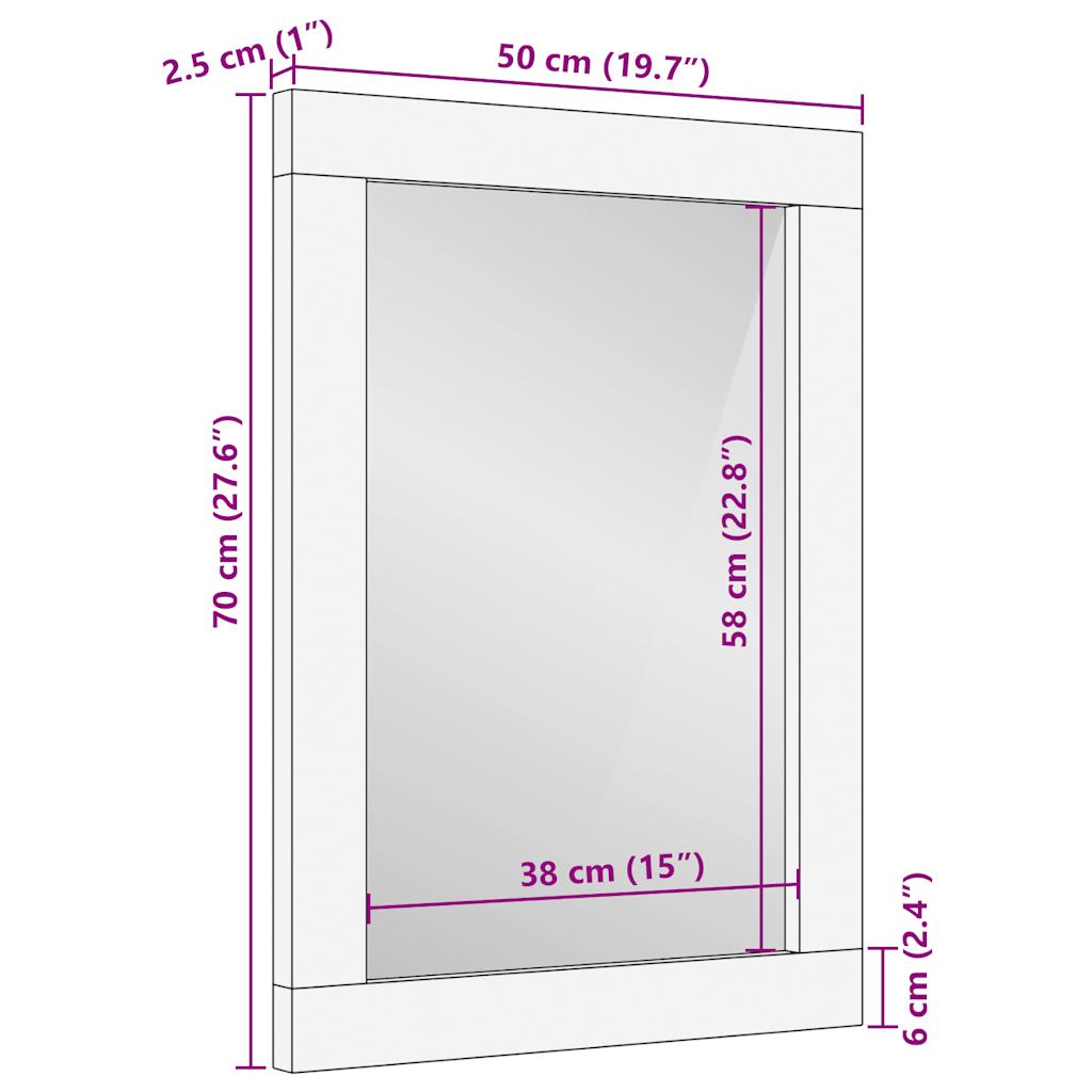 badeværelsesspejl 50x70 cm massivt mangotræ og glas
