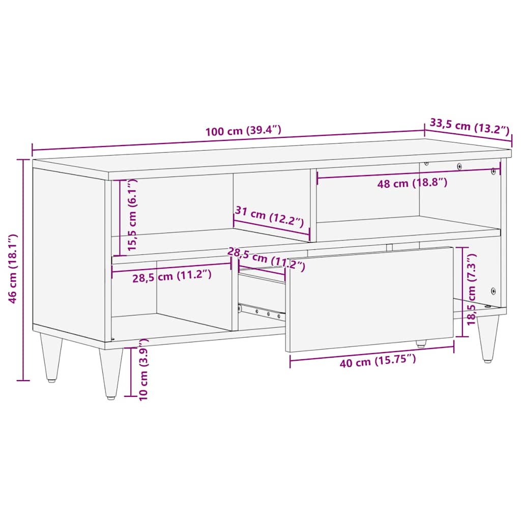 tv-bord 100x33,5x46 cm massivt mangotræ