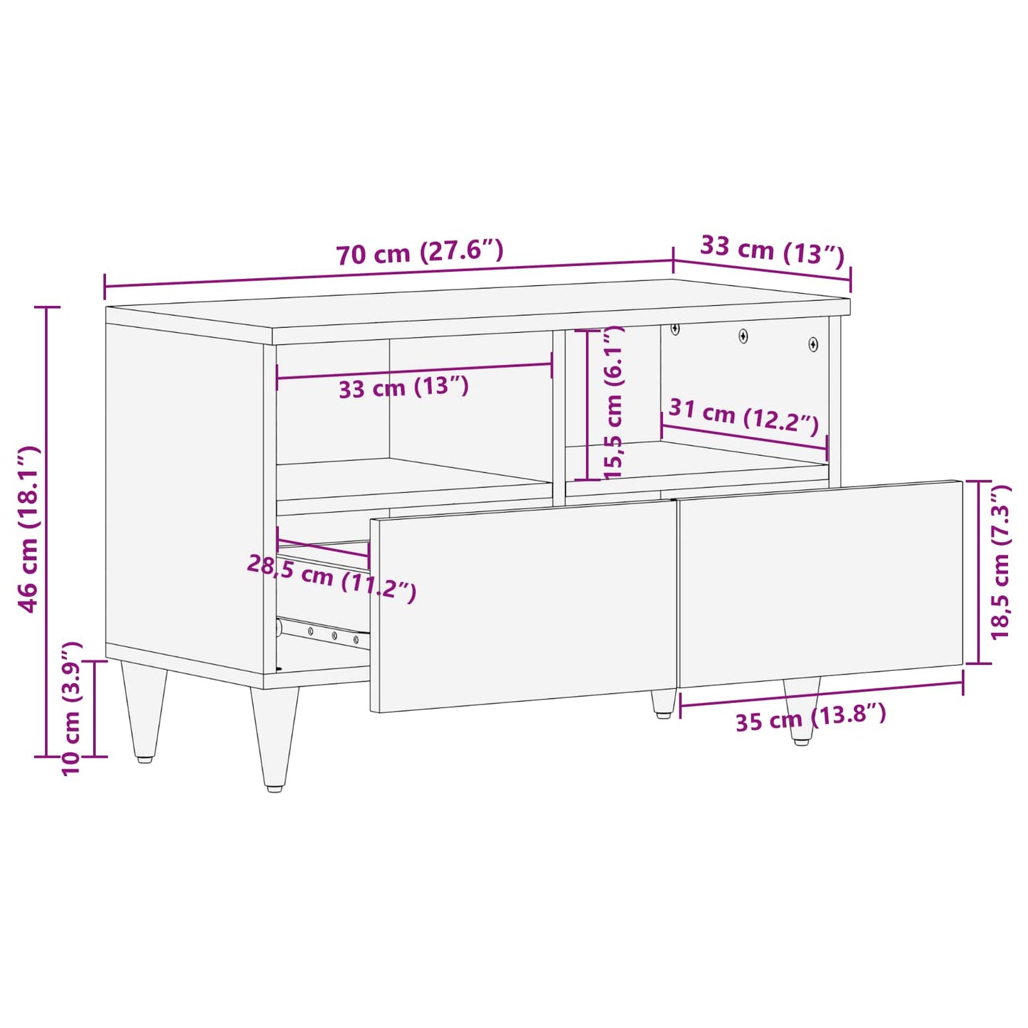 Opbevaringsskabe Flerfarvet 70 x 33,5 x 46 cm Massivt mangotræ