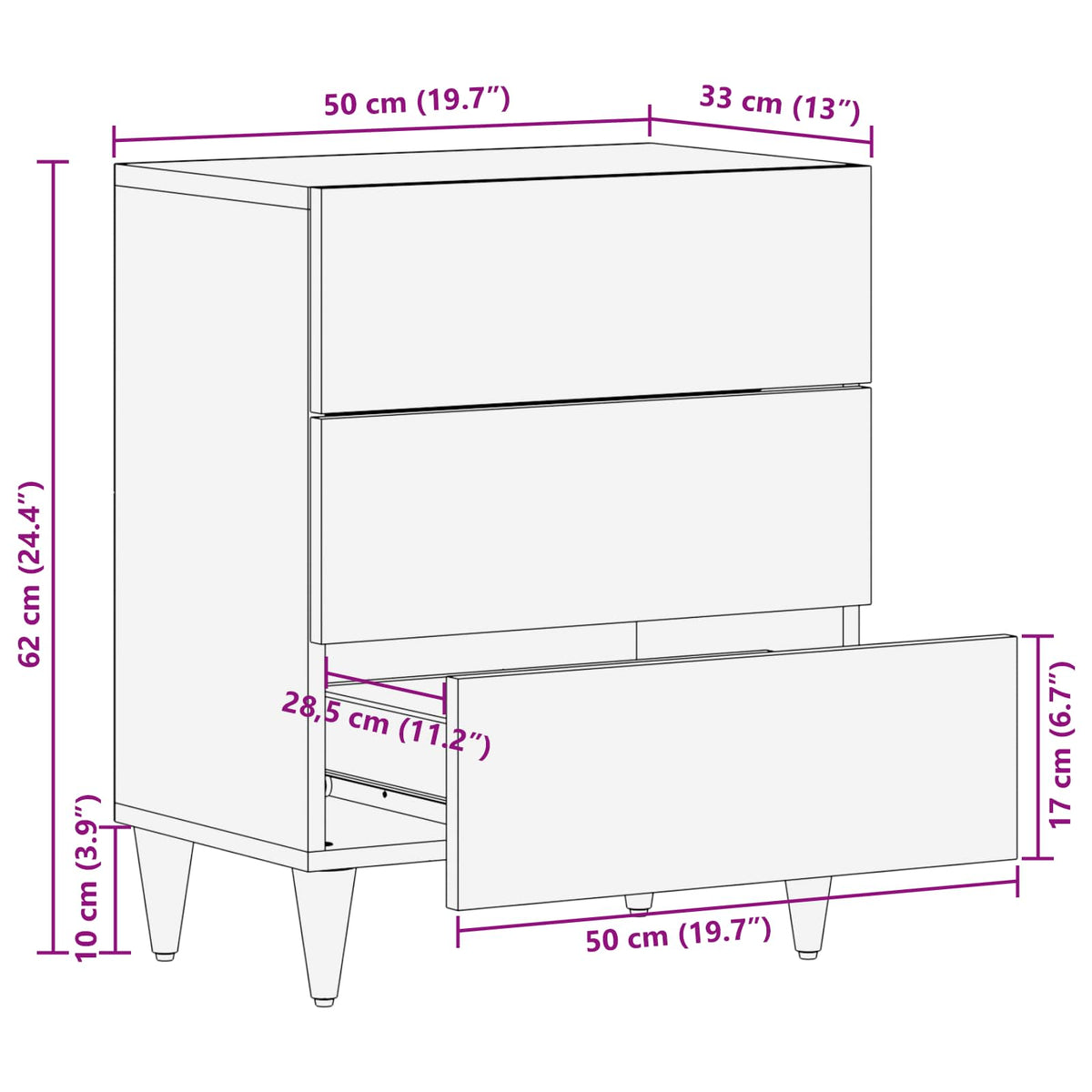 Sengebord Flerfarvet 50 x 33 x 60 cm Massivt mangotræ