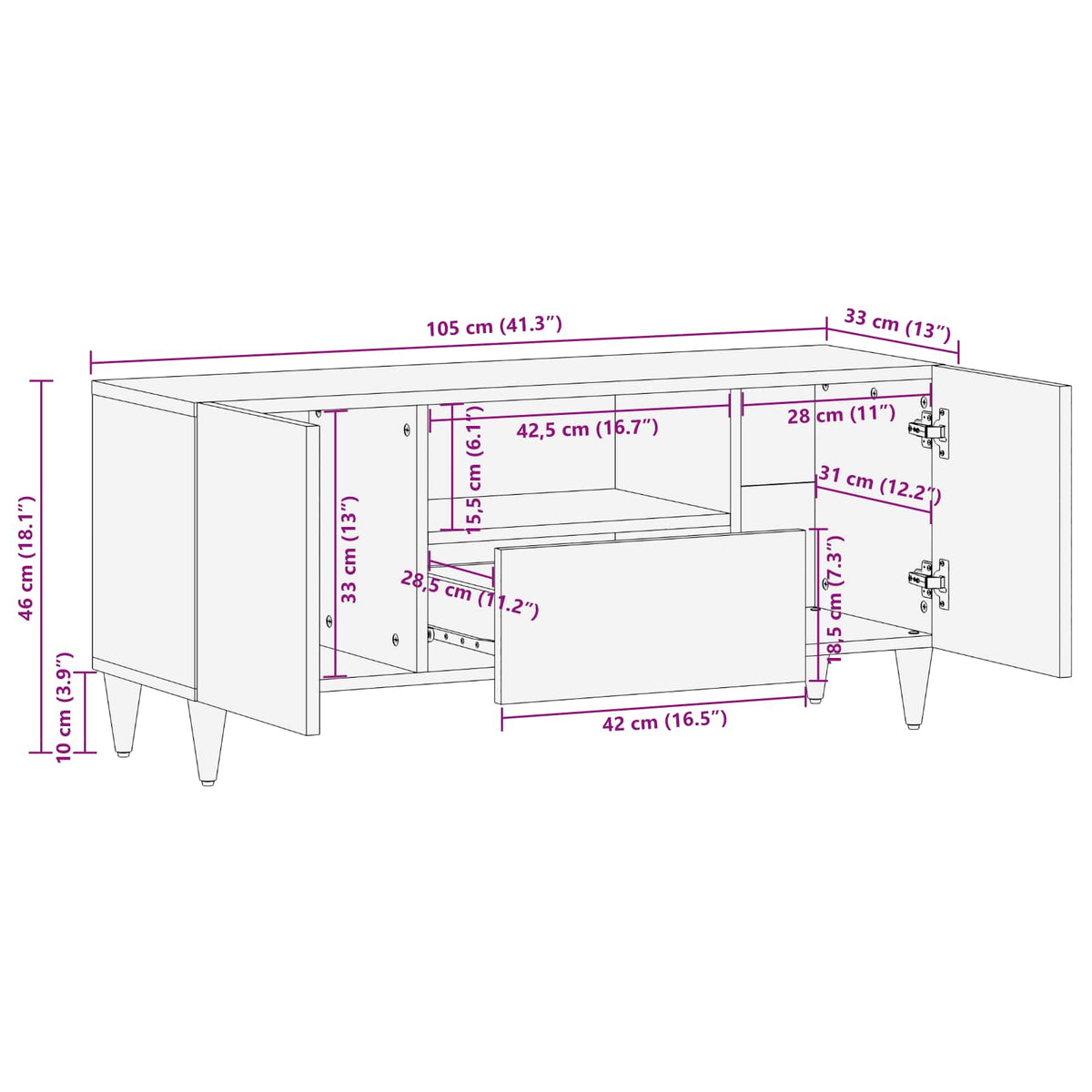 Opbevaringsskabe Flerfarvet 105 x 33,5 x 46 cm Massivt mangotræ