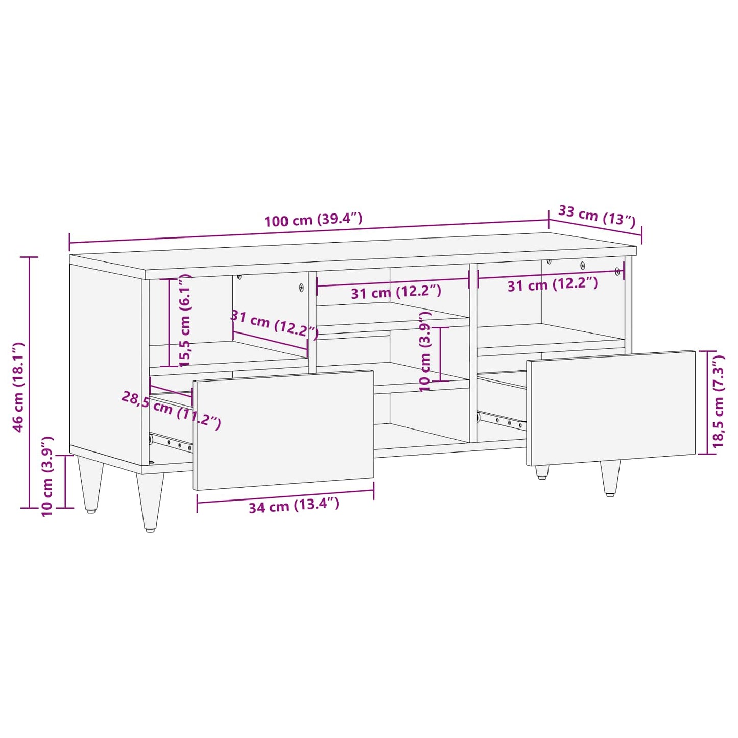 Opbevaringsskabe Flerfarvet 100 x 33,5 x 46 cm Massivt mangotræ