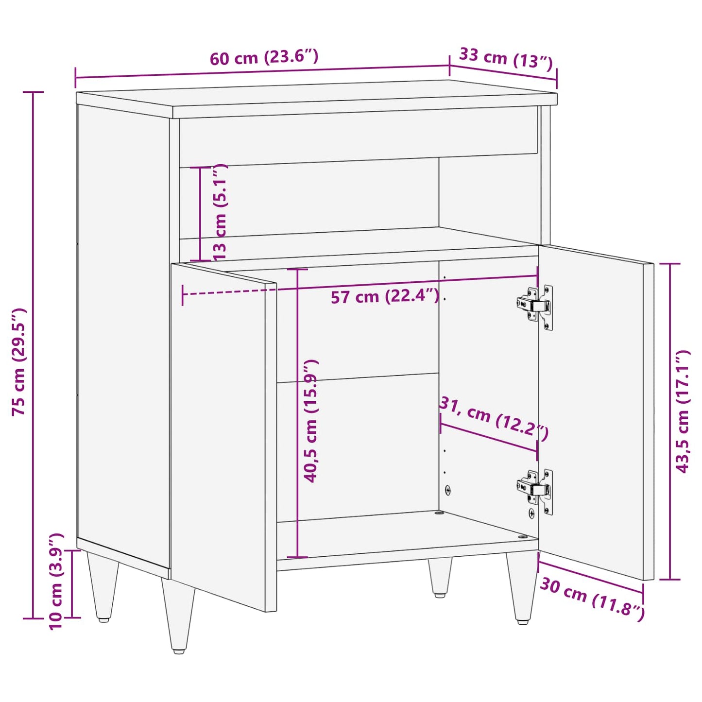 Opbevaringsskabe Flerfarvet 60 x 33,5 x 75 cm Massivt mangotræ
