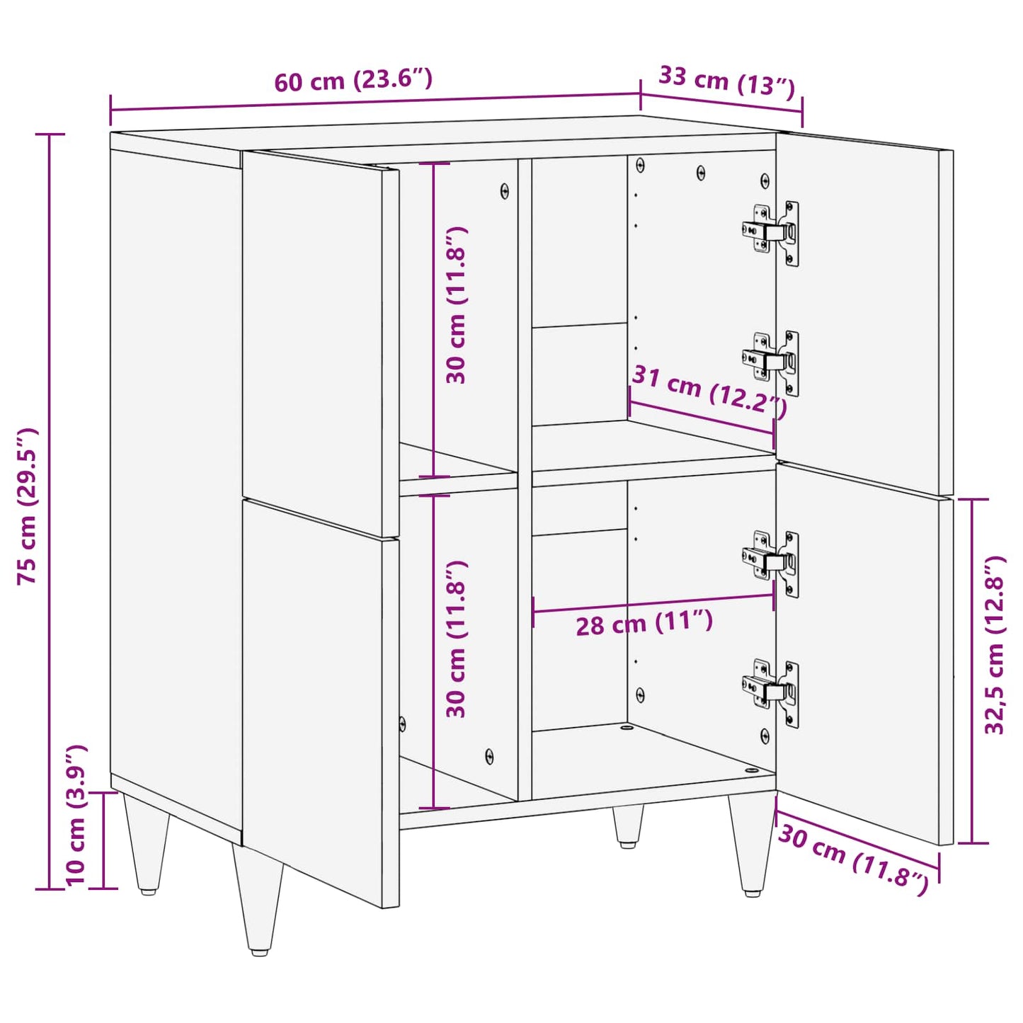 Opbevaringsskabe Flerfarvet 60 x 33,5 x 75 cm Massivt mangotræ