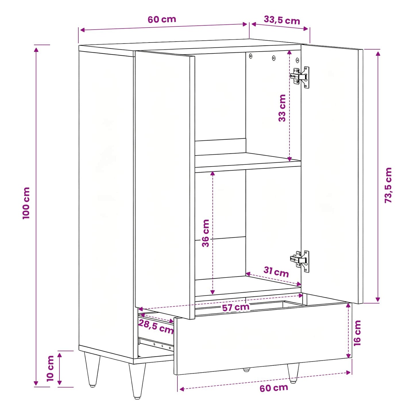 Opbevaringsskabe Flerfarvet 60 x 33,5 x 100 cm Massivt mangotræ