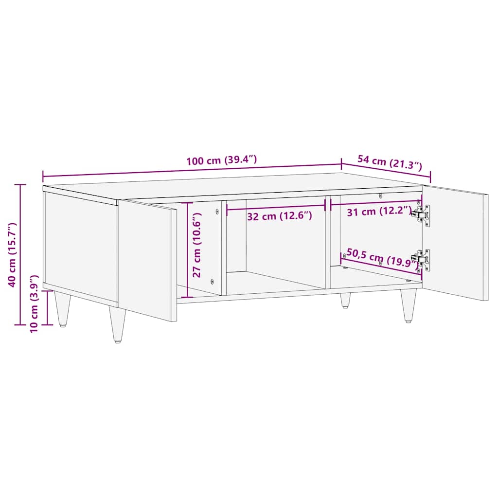 Sofabord Honningbrun 100 x 54 x 40 cm Massivt mangotræ