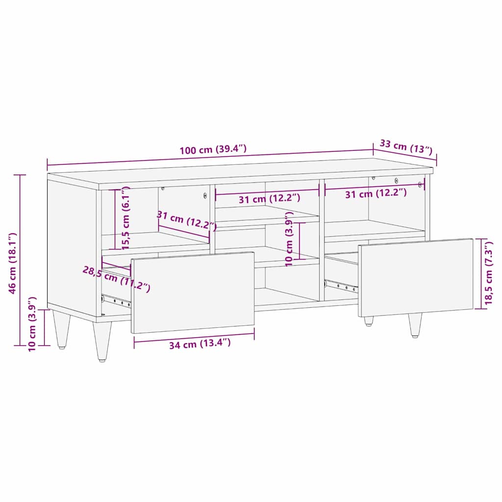 TV-skab Honningbrun 100 x 33 x 46 cm Massivt mangotræ