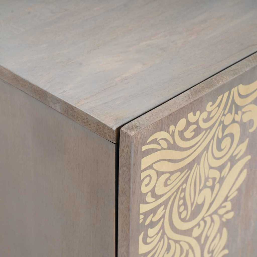 Sideboard med dør Grå og Guld 40 x 33 x 75 cm Massivt mangotræ