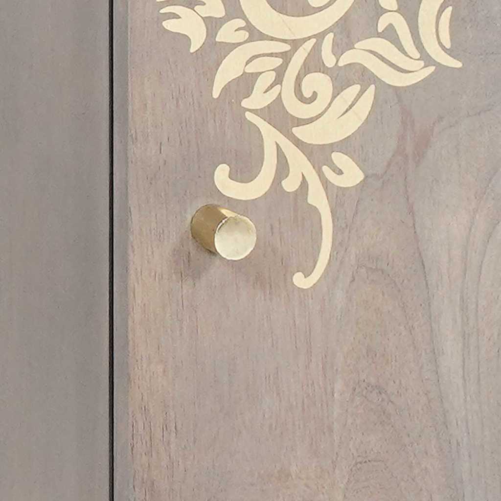 Sideboard med dør Grå og Guld 40 x 33 x 75 cm Massivt mangotræ