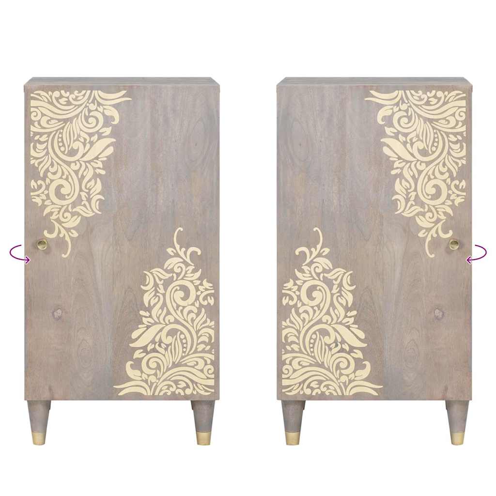 Sideboard med dør Grå og Guld 40 x 33 x 75 cm Massivt mangotræ