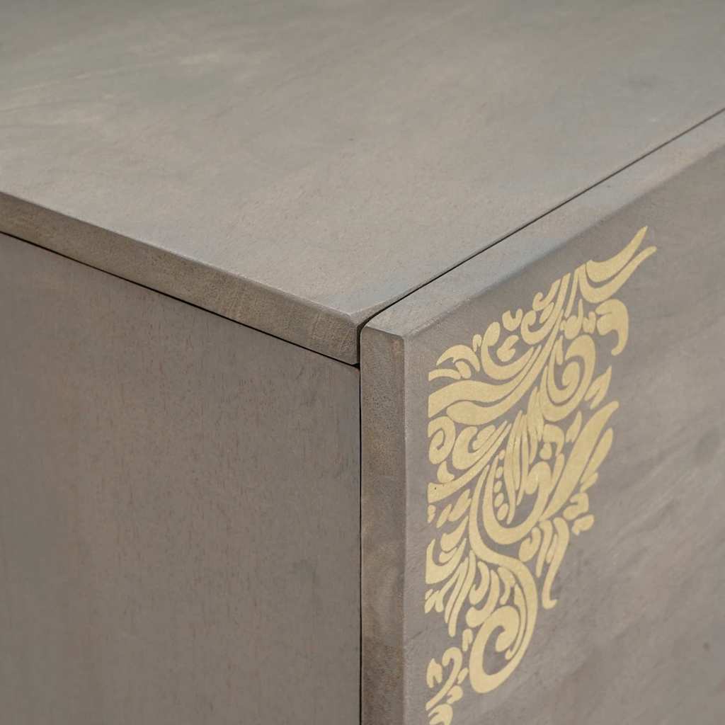 Sideboard Grå og Guld 80 x 33 x 75 cm Massivt mangotræ