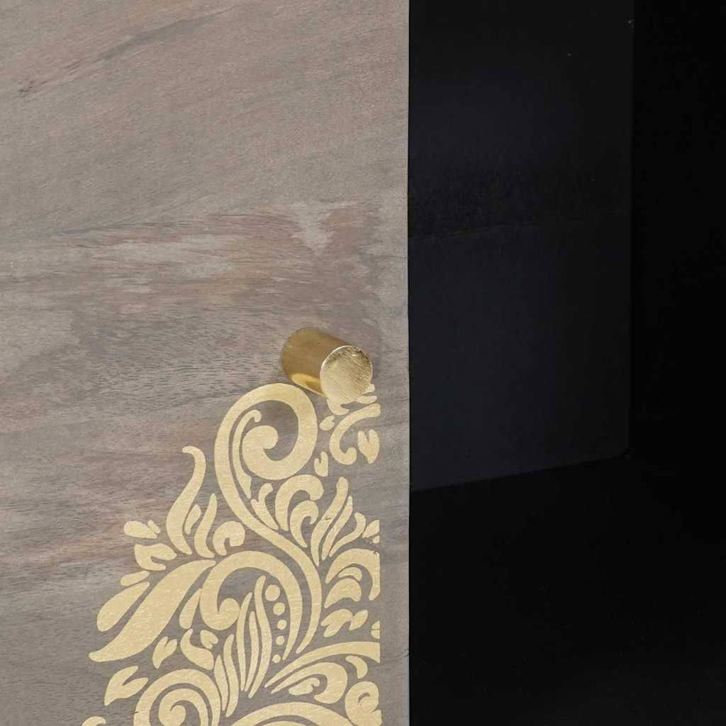 Sideboard Grå og Guld 80 x 33 x 75 cm Massivt mangotræ