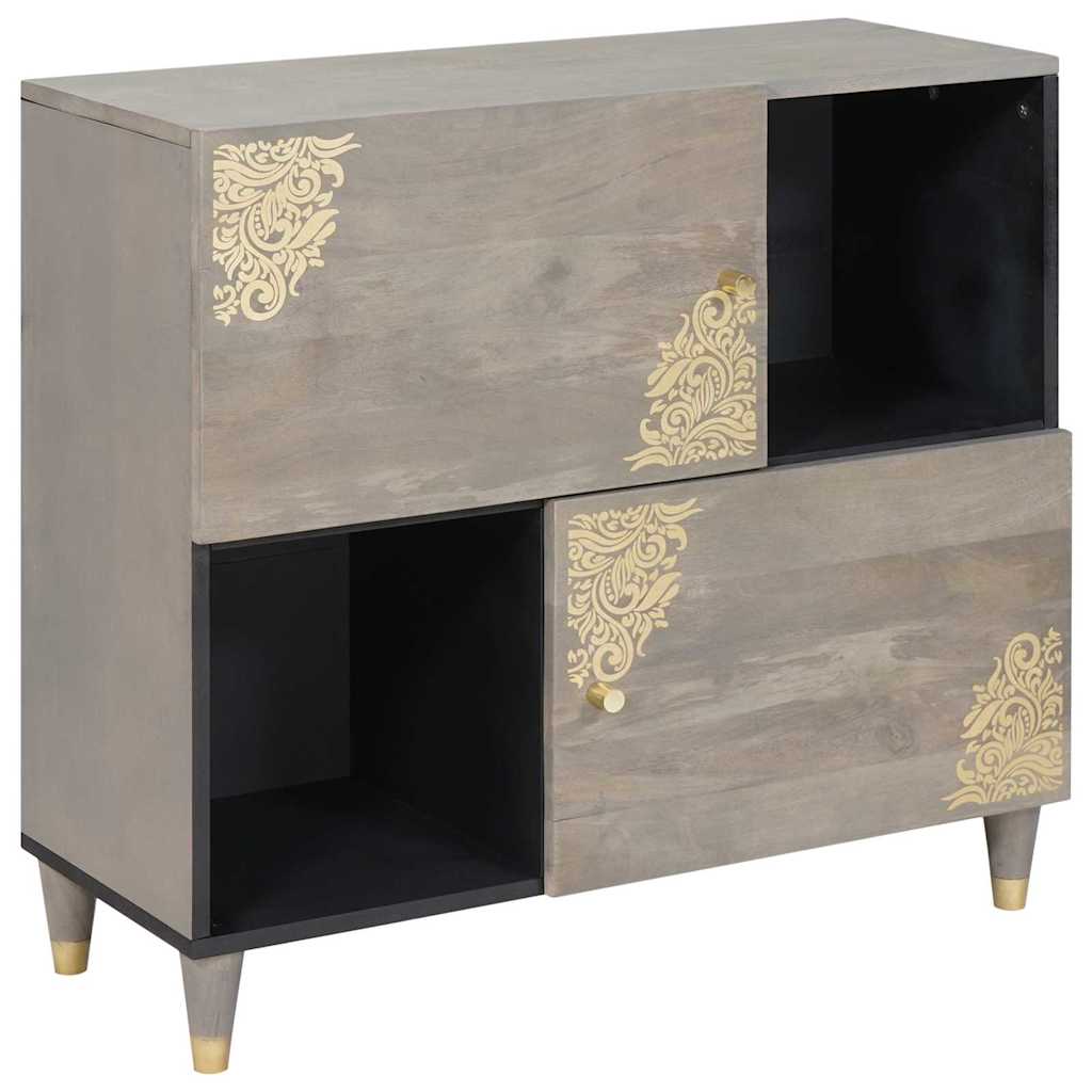 Sideboard Grå og Guld 80 x 33 x 75 cm Massivt mangotræ