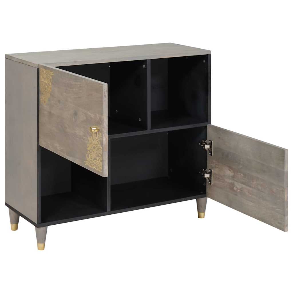 Sideboard Grå og Guld 80 x 33 x 75 cm Massivt mangotræ