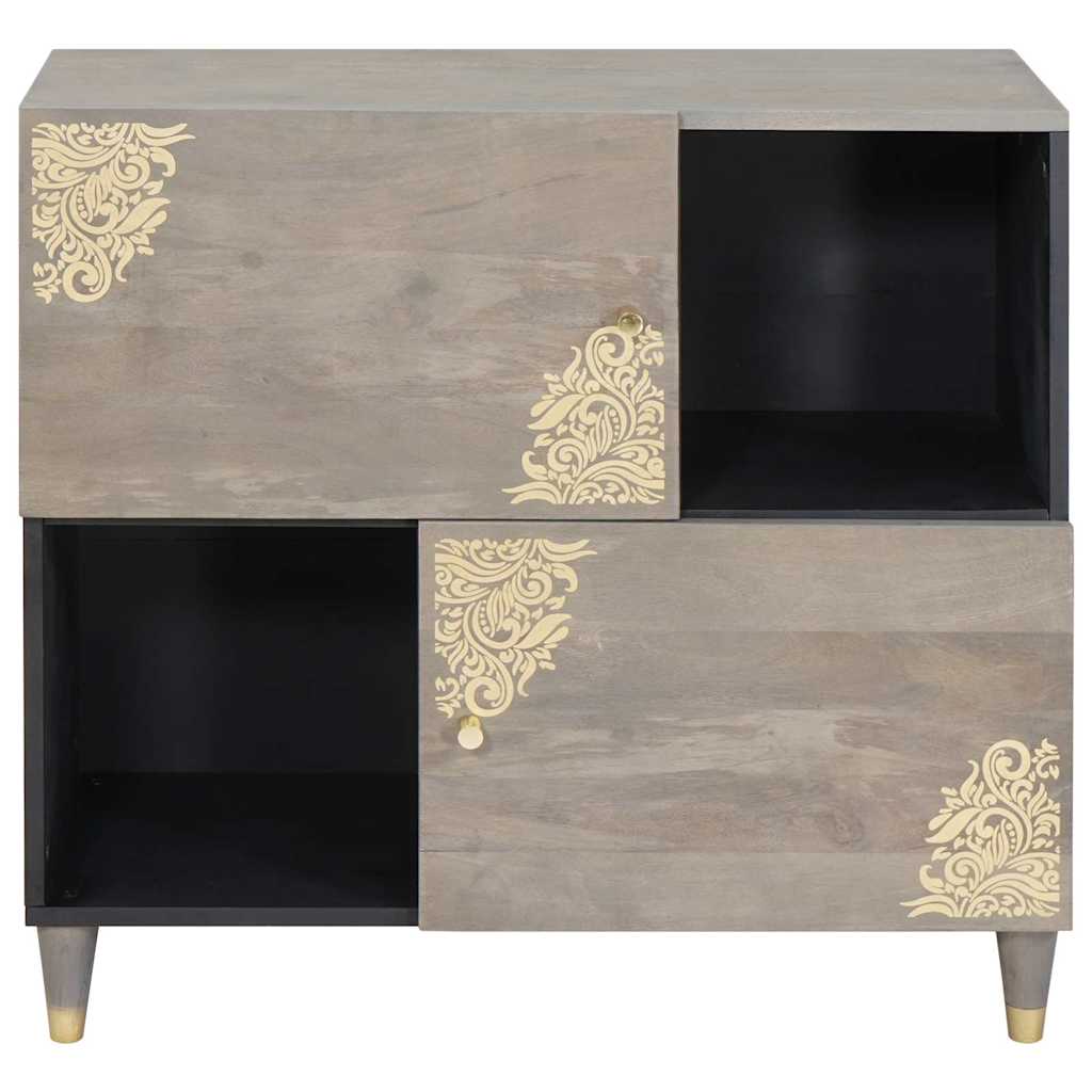 Sideboard Grå og Guld 80 x 33 x 75 cm Massivt mangotræ