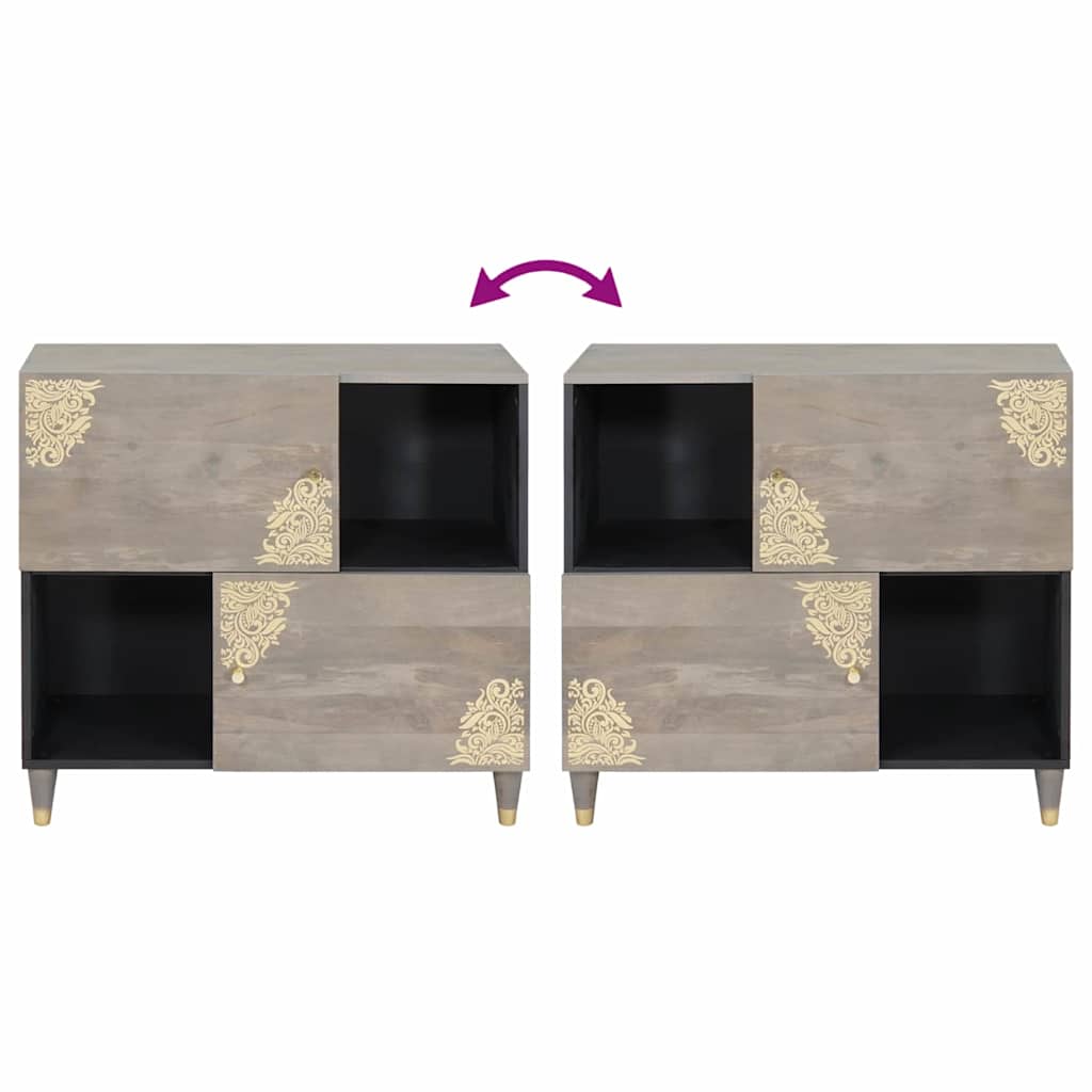 Sideboard Grå og Guld 80 x 33 x 75 cm Massivt mangotræ