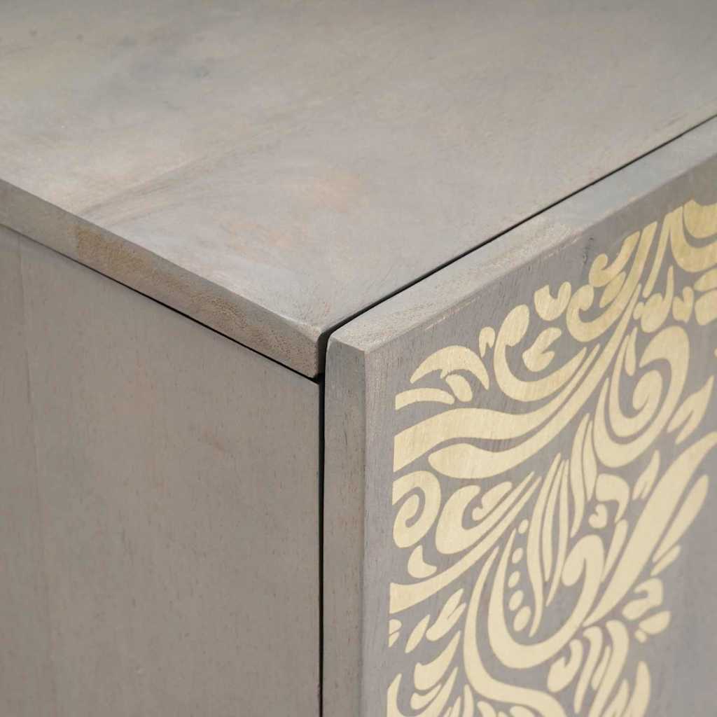Sideboard Grå og Guld 90 x 33 x 75 cm Massivt mangotræ
