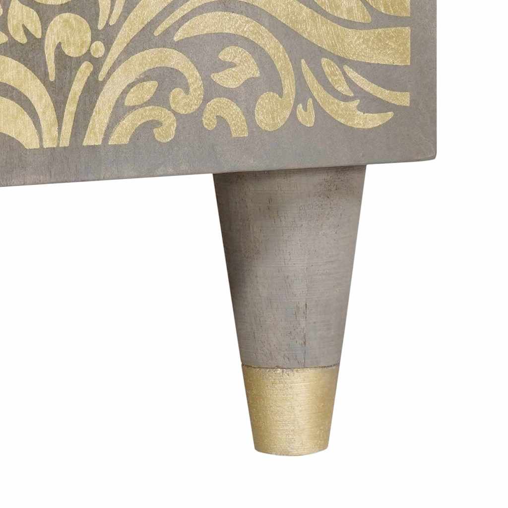 Sideboard Grå og Guld 90 x 33 x 75 cm Massivt mangotræ