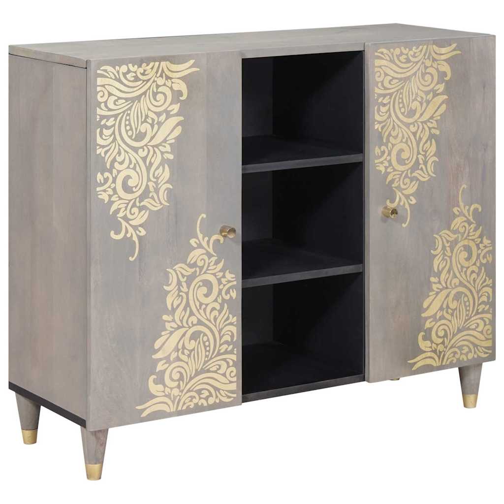 Sideboard Grå og Guld 90 x 33 x 75 cm Massivt mangotræ