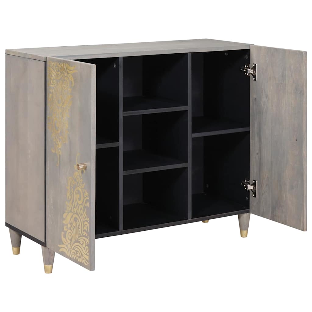 Sideboard Grå og Guld 90 x 33 x 75 cm Massivt mangotræ
