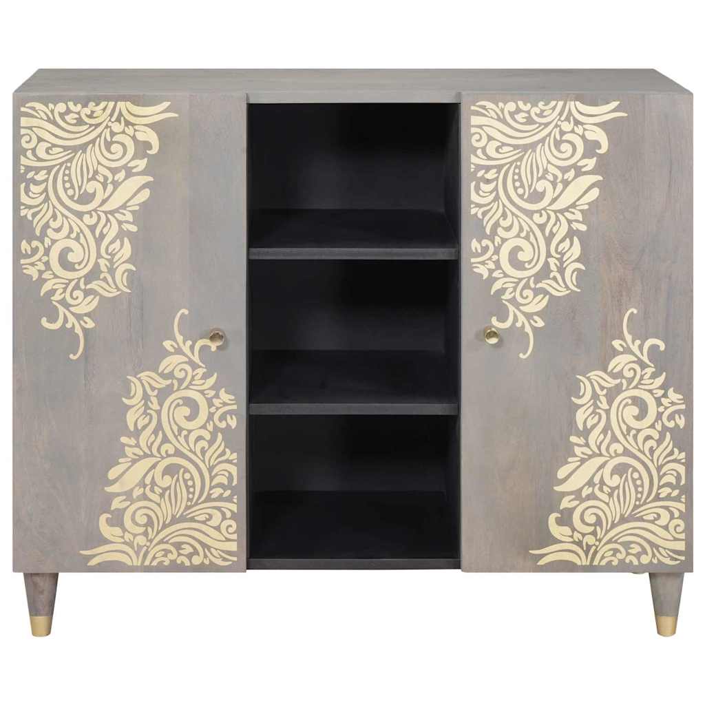 Sideboard Grå og Guld 90 x 33 x 75 cm Massivt mangotræ