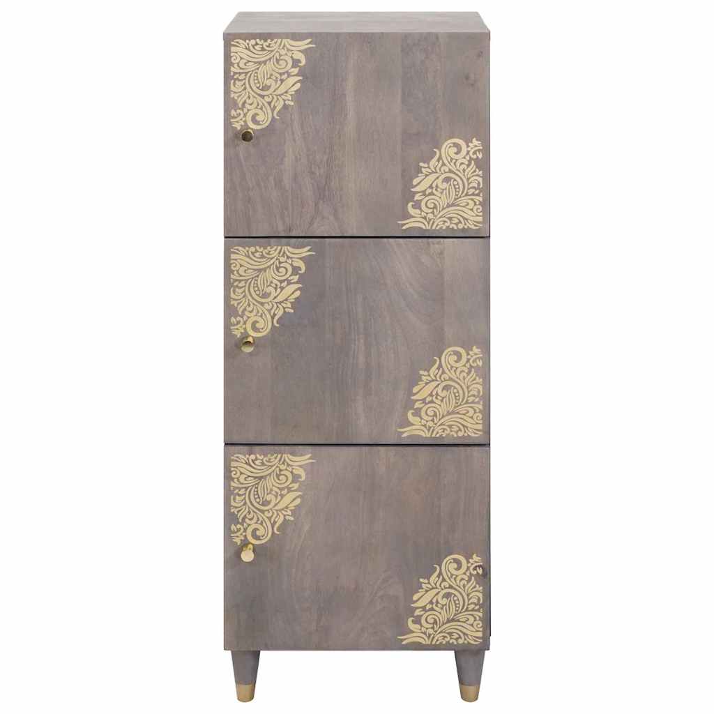 Highboard med dør Grå og Guld 40 x 33 x 110 cm Massivt mangotræ