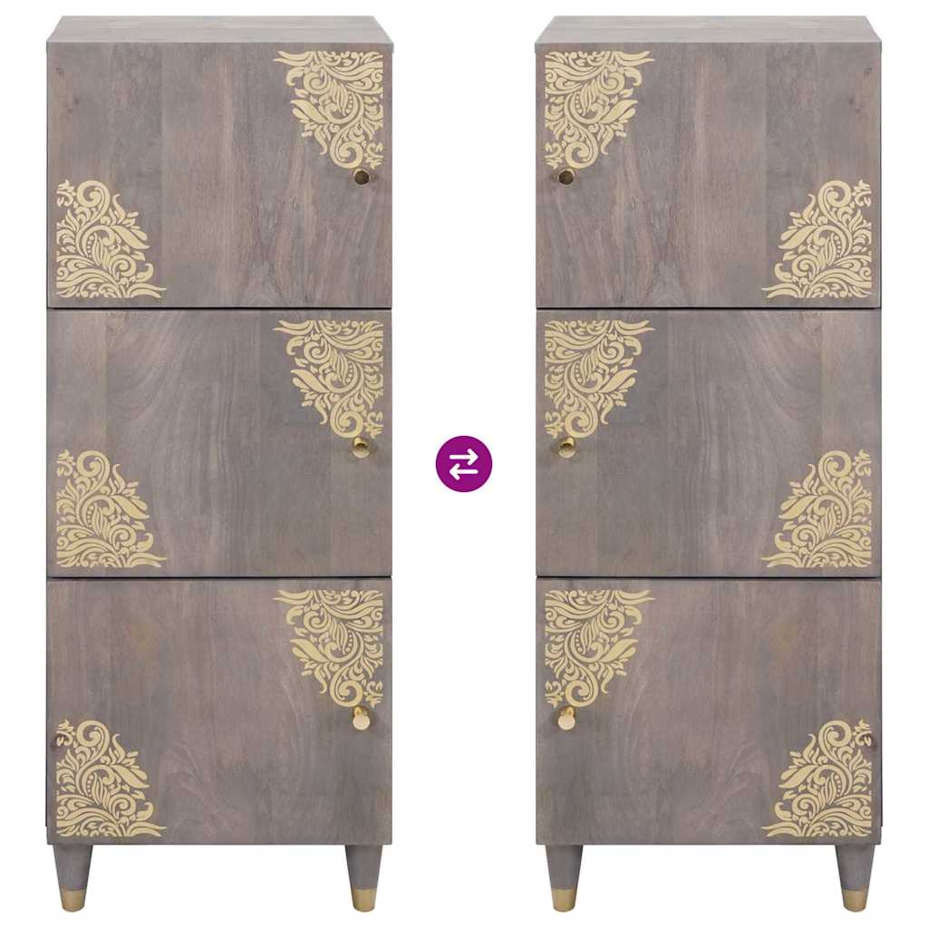 Highboard med dør Grå og Guld 40 x 33 x 110 cm Massivt mangotræ