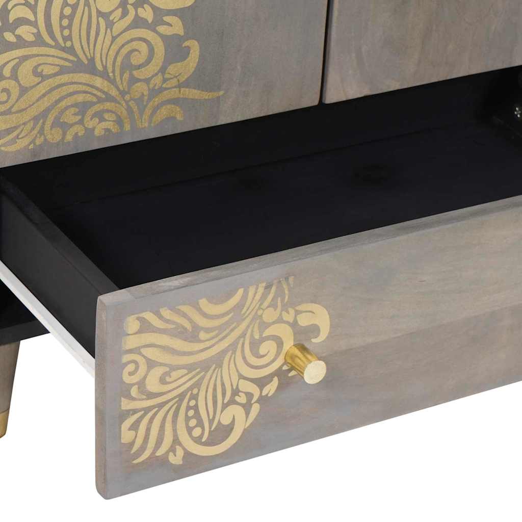 Highboard Grå og Guld 60 x 33 x 100 cm Massivt mangotræ